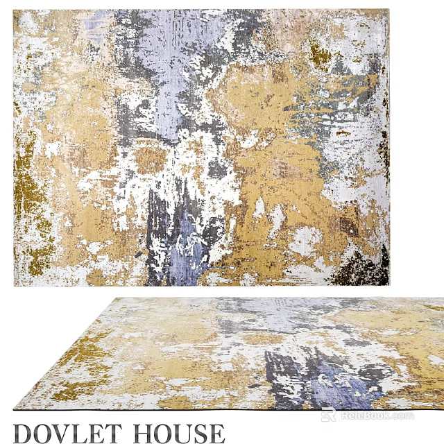 Modern Abstract Square Rug With Gold White Gray Blue Distressed Artistic Design 3d model 
