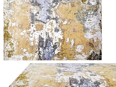 Modern Abstract Square Rug With Gold White Gray Blue Distressed Artistic Design 3d model