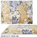 Modern Abstract Square Rug With Gold White Gray Blue Distressed Artistic Design