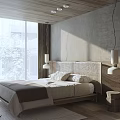Modern Hotel Room Interior With Large Windows Wooden Ceiling Bed And Natural Light