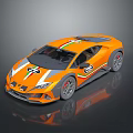 Orange Sports Car Featuring Green And White Stripes And Number 63 Logo