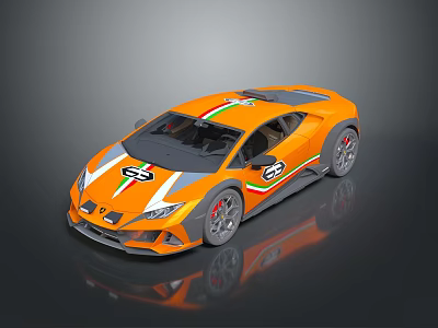 Orange Sports Car Featuring Green And White Stripes And Number 63 Logo 3d model