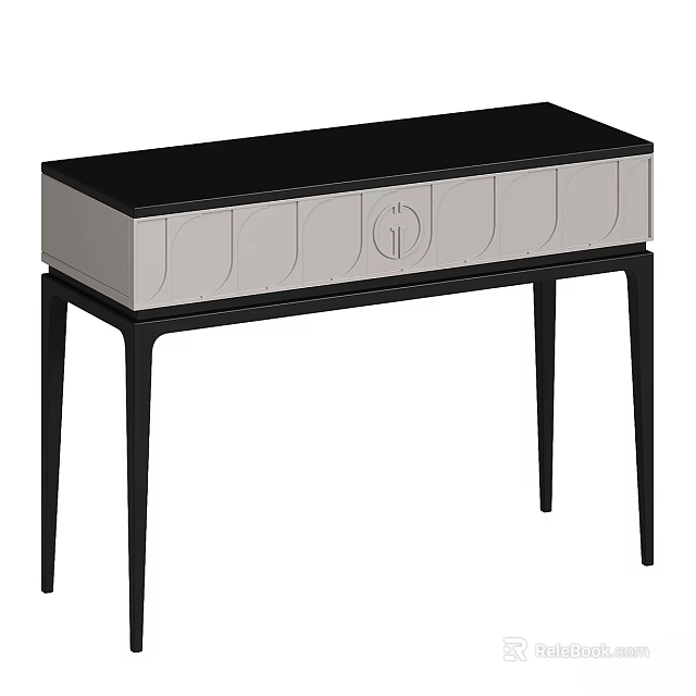 Modern Functional Desk With Black Tabletop Gray Drawers And Slim Black Legs 3d model 