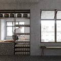 Modern Teahouse Interior With Open Shelves Jars Windows Trees And Staff Preparing Pastries