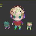 Cartoon Character Wearing Pink Headphones With Blonde Hair And Two Puppies Black Light Brown