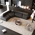 Leather Sofa Combination Multi-person Sofa Curved Sofa Glass Coffee Table Metal Side Table Acrylic Lazy Chair Floor Lamp Table Lamp Solid Wood Background Decorative Cabinet Decoration 3d model