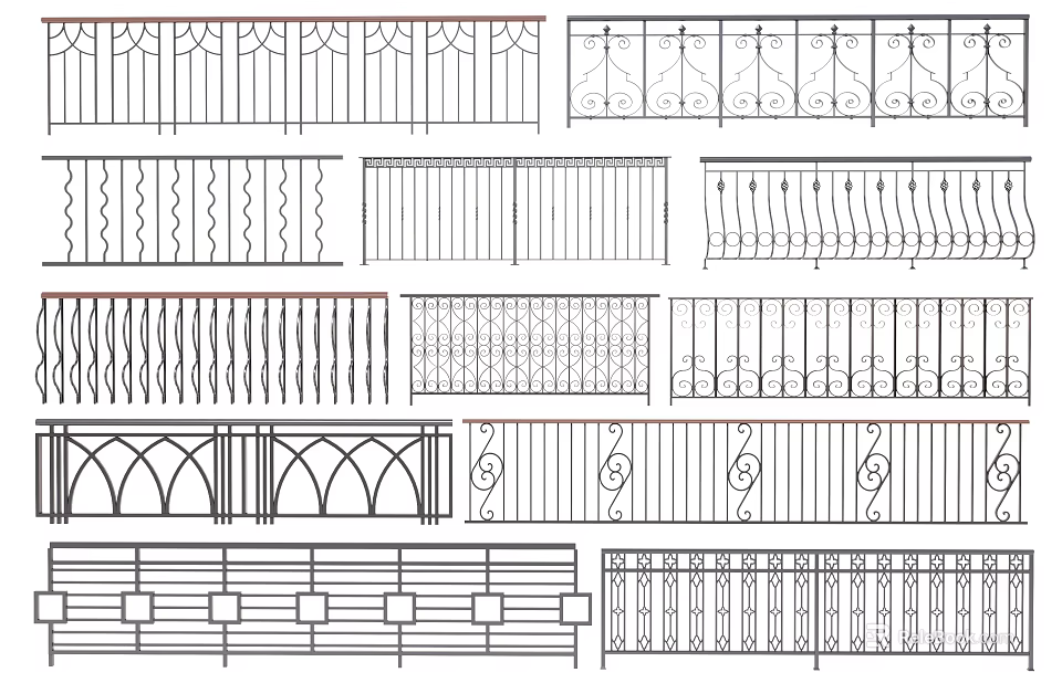 Decorative Metal Fence Designs With Various Ornate Patterns And Stylish Railings 3d model 