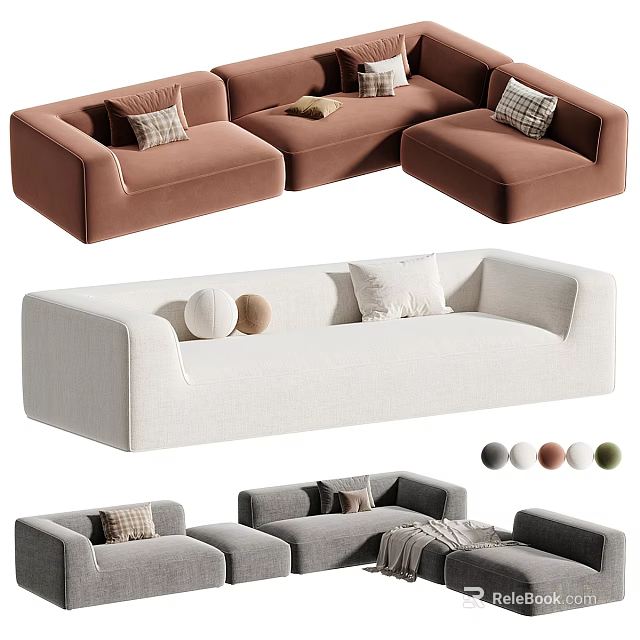Modern Sectional Sofa with Soft Cushions Decorative Pillows and Multiple Colors 3d model 