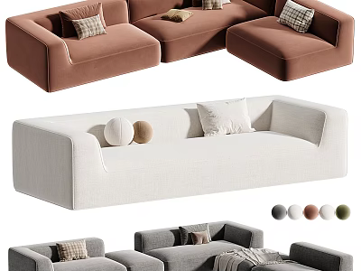 Modern Sectional Sofa with Soft Cushions Decorative Pillows and Multiple Colors 3d model