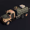 Camouflage Military Truck With Cargo Bed And Multi Wheel Transport Design