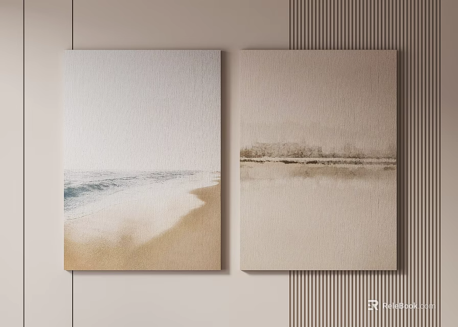 Two Seaside Beach Landscape Paintings For Decoration 3d model 