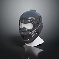 Black Tactical Helmet With Metal Accents And Ventilation Holes On White Mannequin Head