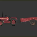 Red Tractor With Open Trailer And Large Wheels On Reflective Surface 3d model