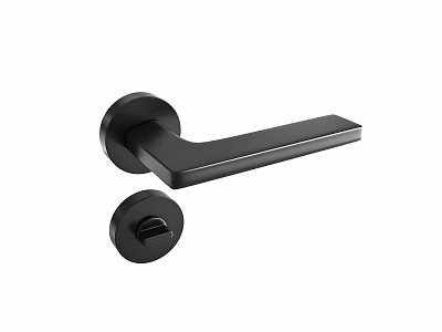 Modern Black Door Handle With Sleek Lever Design And Round Lock Plate 3d model