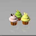 Vibrant Assorted Cupcakes with Different Colored Frostings Topped with Apple Slices and Orange Cases