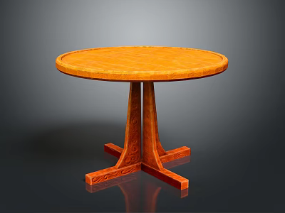 Round Wooden Table with Smooth Tabletop and Carved Legs in Classic Furniture Design 3d model