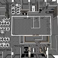 Modern Public Office Space Featuring Wooden Bookshelves Gray Carpet White Desks Green Plants And Circular Lights