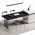 Modern Bar Counter Interior With Black Top Metallic Chairs And Vase Decoration