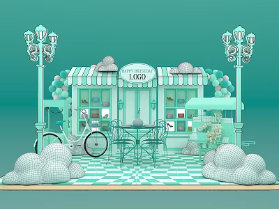Tobacco And Wine Store Front With Logo Signage Decorative Balloons And Display Shelves 3d model