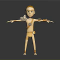 Cartoon 3D Game Character with Orange Hair Mechanical Shoulder Arm Gear Standing Pose Gray Background