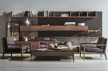 Nordic Casual Sofa Combination Bookshelf Combination 3d model