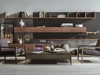 Nordic Casual Sofa Combination Bookshelf Combination 3d model