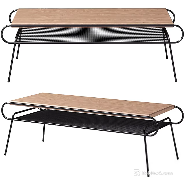 Modern Sofa Benches With Metal Frames And Wooden Tops 3d model