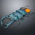 Flying Insect With Metallic Blue Body And Orange Section And Large Pincers