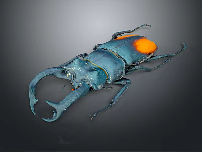 Flying Insect With Metallic Blue Body And Orange Section And Large Pincers 3d model