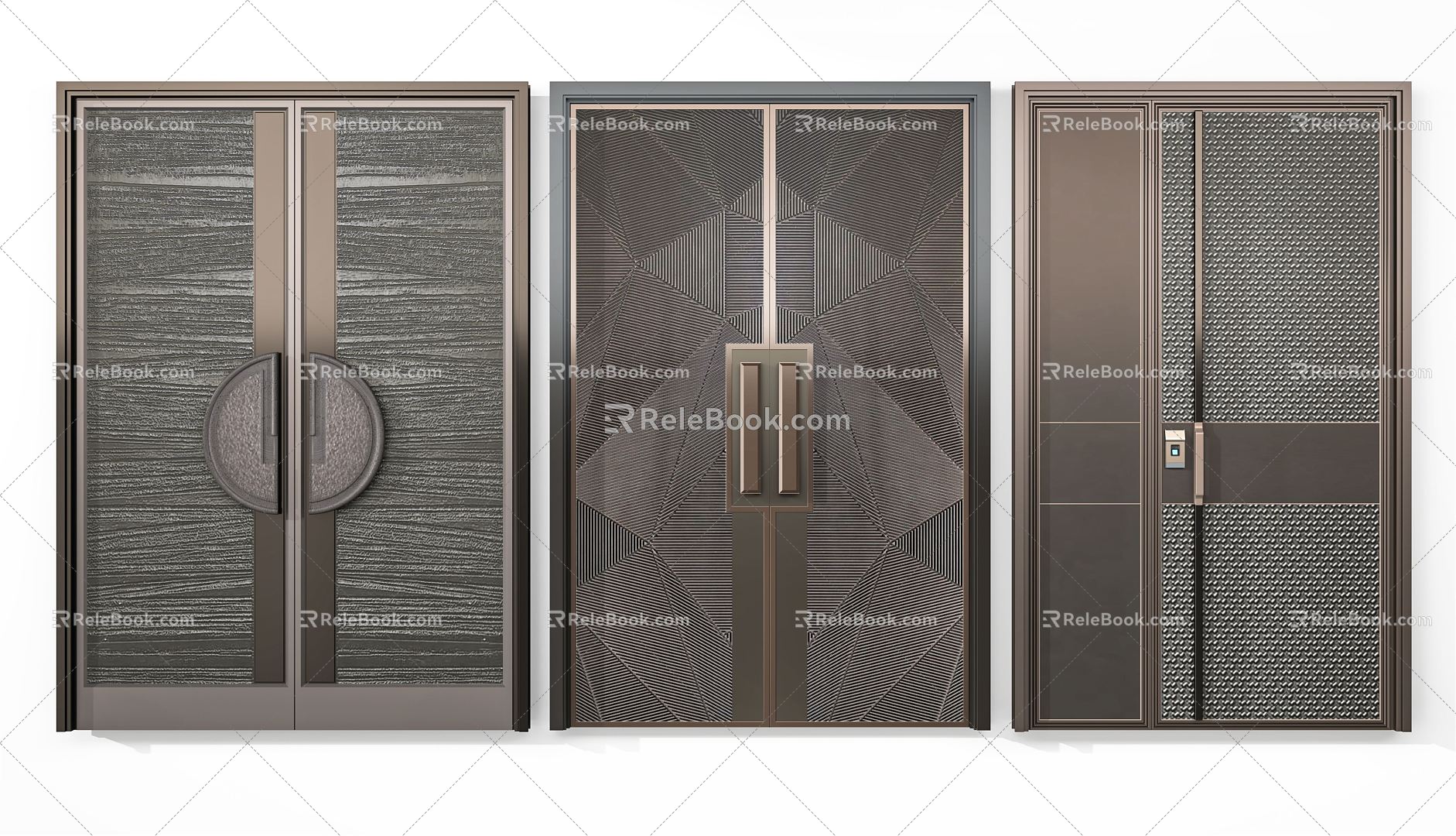 New Chinese style double door copper door double door combination 3d model