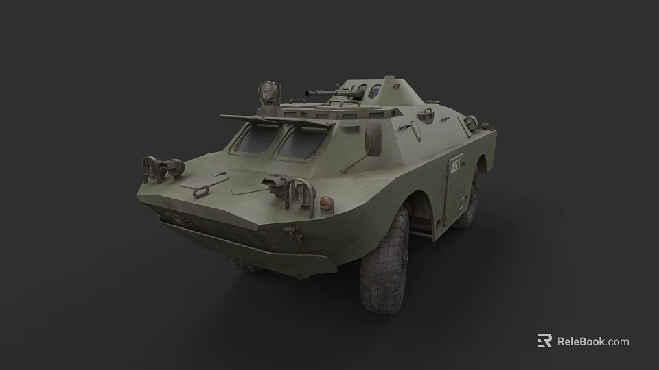 Military Green Armored Combat Vehicle Featuring Cannon And Protective Windows Design 3d model 