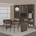 Modern Dining Room Interior With Wooden Table Chairs Pendant Light And Cabinet