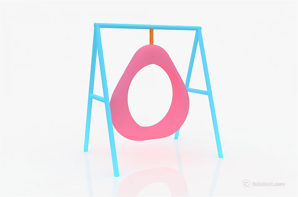 Colorful Playground Swing Equipment With Blue Frame And Pink Circular Seat 3d model 