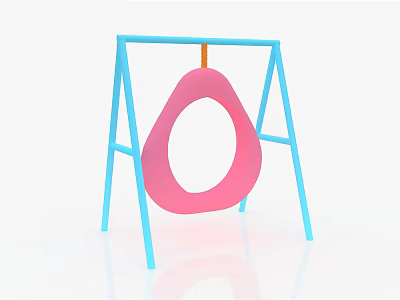 Colorful Playground Swing Equipment With Blue Frame And Pink Circular Seat 3d model