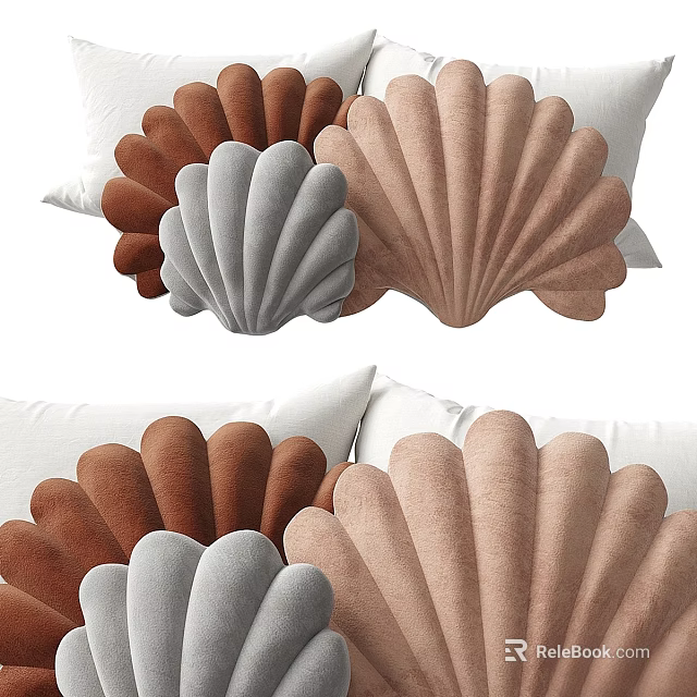 Shell Shaped Velvet Pillows in Brown Gray and Beige for Home Decor Accents 3d model 