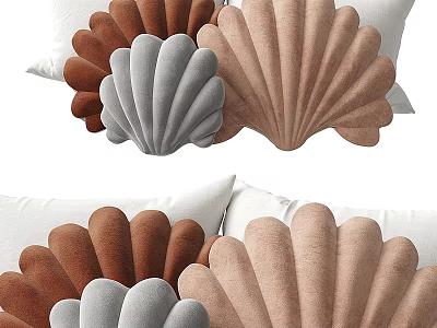 Shell Shaped Velvet Pillows in Brown Gray and Beige for Home Decor Accents 3d model