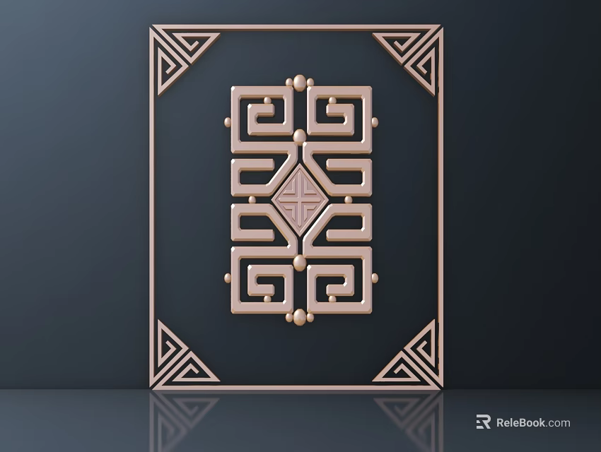 Elegant Chinese Carved Pattern With Geometric Borders And Symmetric Design On Dark Background 3d model 