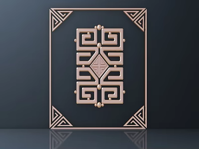 Elegant Chinese Carved Pattern With Geometric Borders And Symmetric Design On Dark Background 3d model
