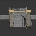 Ornate Archway Structure With Gray Stone Golden Decorations And Arched Opening