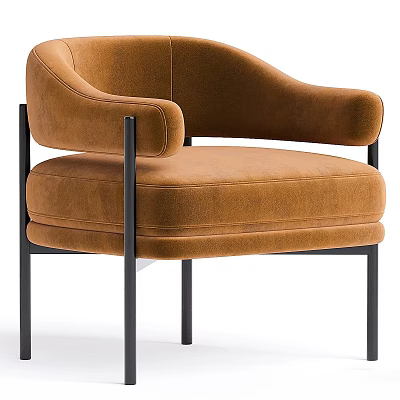 Modern Brown Velvet Single Sofa With Sleek Black Metal Legs Design 3d model