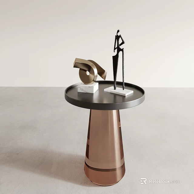 Modern Copper Base Coffee Table With Round Top And Decorative Sculptures 3d model