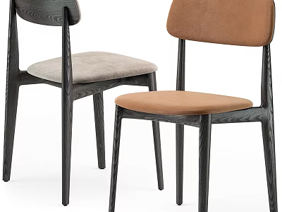 Stylish Dining Chairs With Black Wooden Frame And Gray Brown Upholstered Seats 3d model