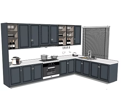 Modern Kitchen With Dark Wood Cabinets Upper Lower Storage And Countertop Sink Oven 3d model