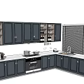 Modern Kitchen With Dark Wood Cabinets Upper Lower Storage And Countertop Sink Oven
