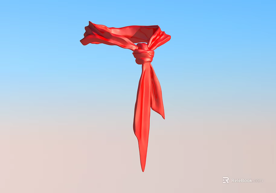 Red Scarf With Tied Knot Against Blue Sky And Light Ground 3d model 
