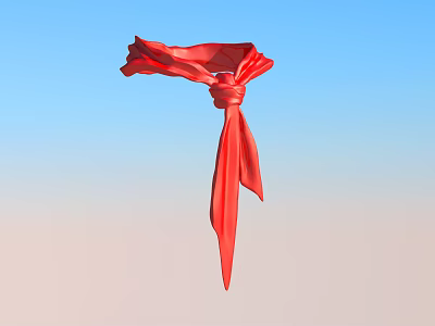 Red Scarf With Tied Knot Against Blue Sky And Light Ground 3d model