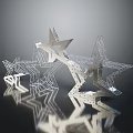 Silver Wireframe Star Structures with Hollow Design on Smooth Black Surface and Reflections