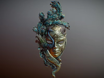 Exquisite Gold Blue Green Jewelry With Intricate Feather Decoration And Elegant Design 3d model