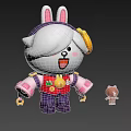 Cute Cartoon Rabbit With Pink Ears Red Vest Yellow Decoration And Small Brown Bear Toy