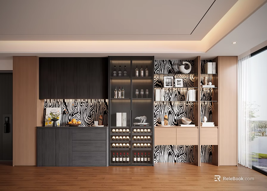 Modern Luxury Home Decorative Cabinet With Built In Wine Storage And Open Display Shelves 3d model 